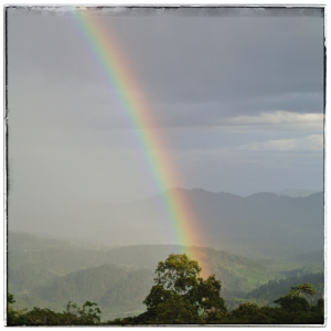 Layering light and dark in the gift of the rainbow from God.